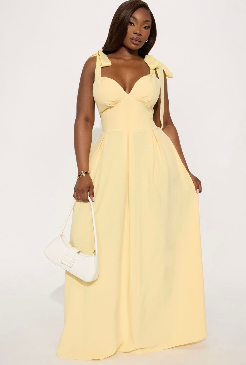 robe longue jaune effet corset à nœuds sur les épaules robe longue jaune effet corset à nœuds sur les épaules